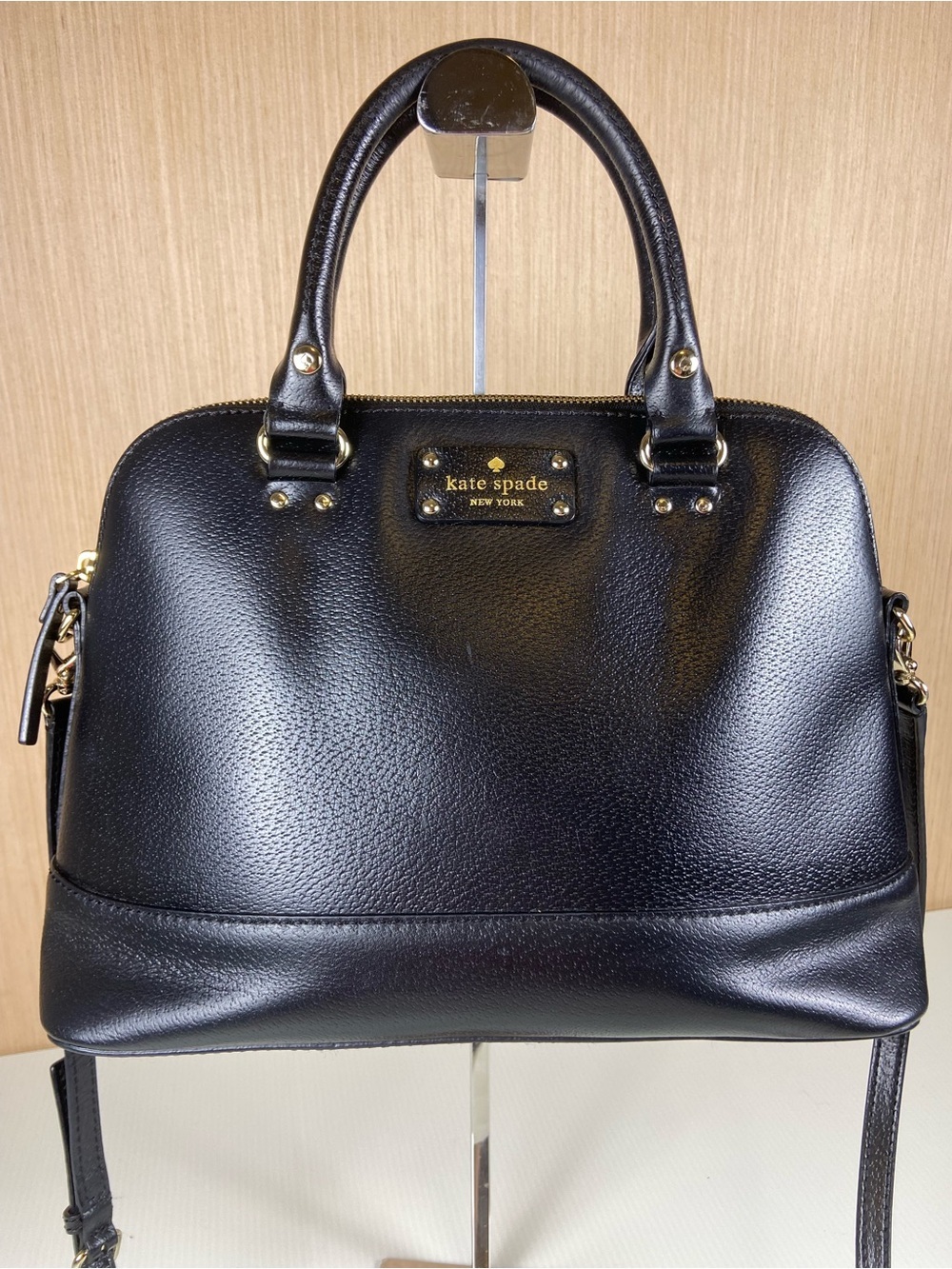 Kate Spade New York Black Pebbled Leather Satchel Crossbody Bag Gold Hardware